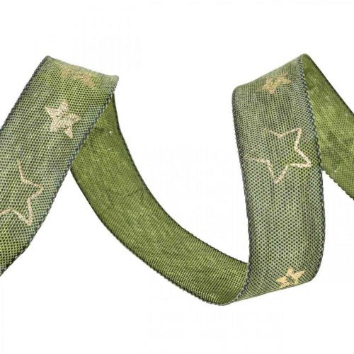 Product Deco ribbon Christmas bow ribbon stars green golden L15m