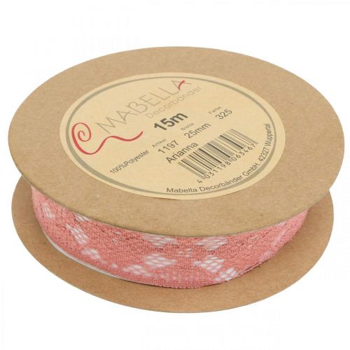 Product Lace ribbon old pink, decorative ribbon, vintage decoration, decorative ribbon, wedding decoration W25mm L15m