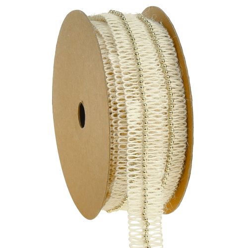 Product Jute ribbon with golden beads jute cream 17mm 10m