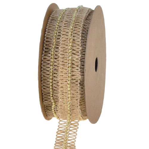 Floristik24 Jute ribbon decorative ribbon with golden beads jute 17mm 10m