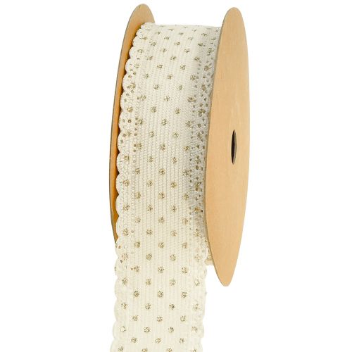 Floristik24 Gift ribbon cream ribbon dots and lace 38mm 10mm