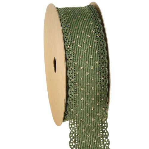 Floristik24 Gift ribbon green ribbon dots and lace 38mm 10mm