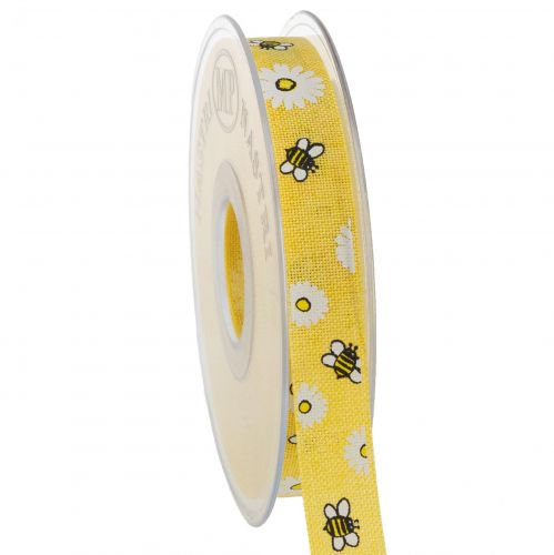Floristik24 Fabric ribbon yellow bees decorative ribbon summer ribbon W15mm L20m