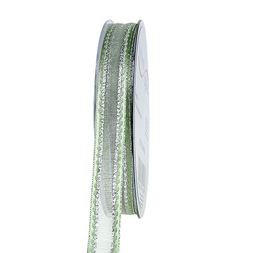 Floristik24 Gift ribbon mint green with silver 15mm 20m