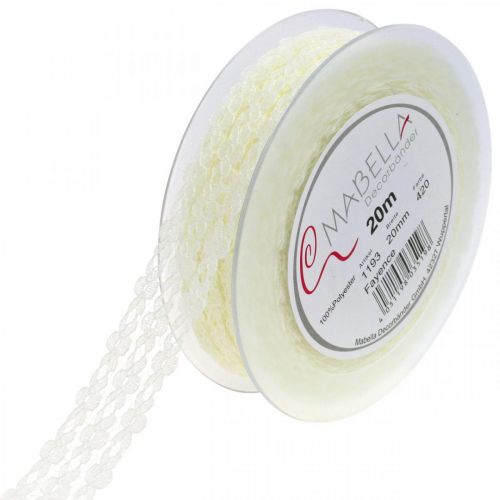 Product Decorative ribbon with lace, floral gift ribbon, wedding decoration light yellow W20mm L20m