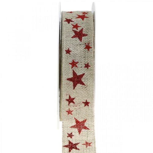 Floristik24.co.uk Gift ribbon bow ribbon with stars white red 25mm 15m