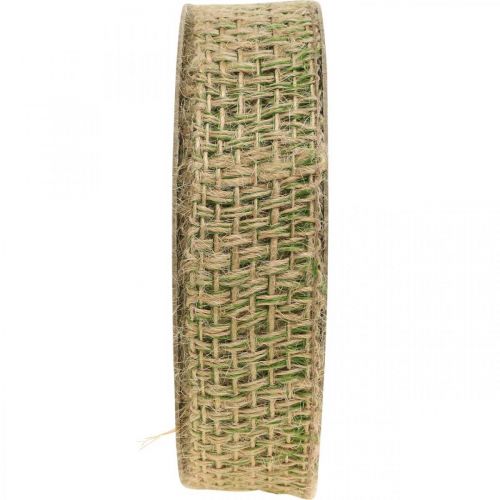 Product Deco ribbon jute green, nature 25mm Jute ribbon for decoration 10m