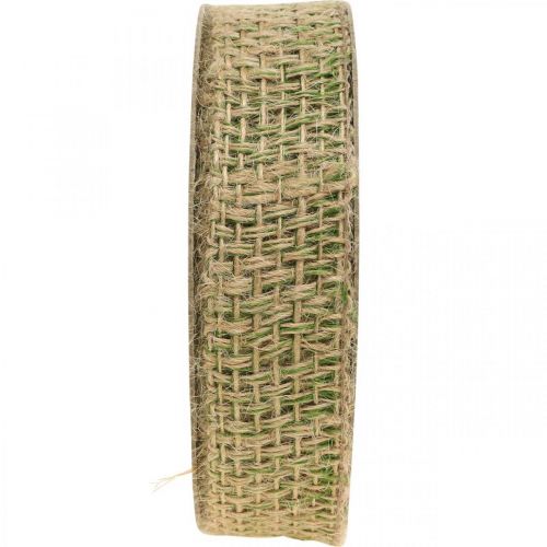 Product Deco ribbon jute green, nature 25mm Jute ribbon for decoration 10m