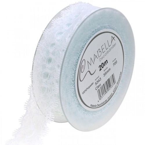 Product Ribbon with lace, wedding decoration, deco ribbon White W35mm L20m