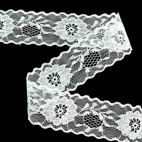 Product Lace ribbon floral with wavy edge white 40mm 20m