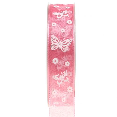 Floristik24 Organza ribbon butterfly old rose 25mm 20m