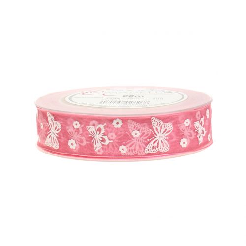 Floristik24 Organza ribbon butterfly old rose 25mm 20m