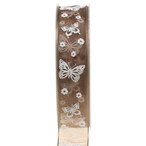 Floristik24 Organza ribbon Butterfly Brown 25mm 20m