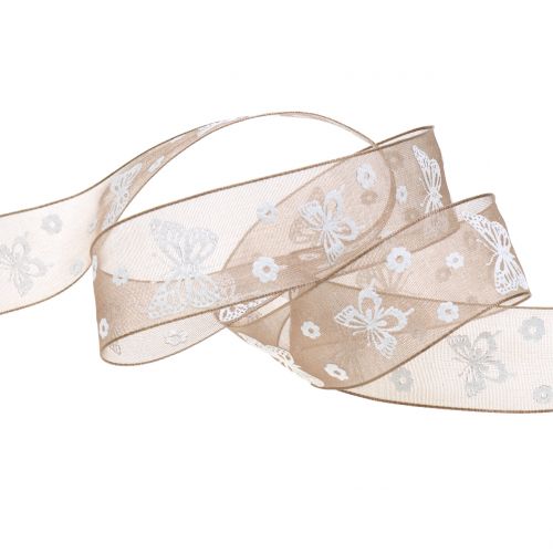 Floristik24 Organza ribbon Butterfly Brown 25mm 20m