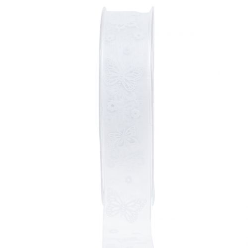 Floristik24 Organza ribbon Butterfly White 25mm 20m