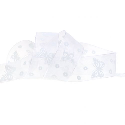 Floristik24 Organza ribbon Butterfly White 25mm 20m