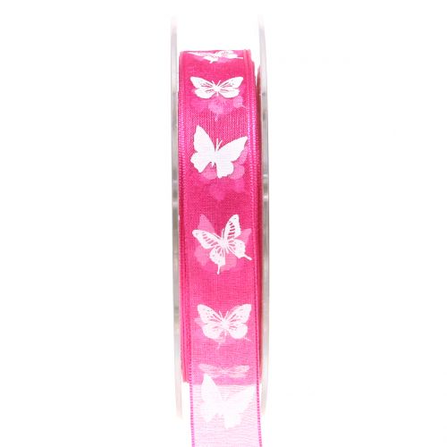 Floristik24 Organza ribbon butterfly pink 15mm 20m