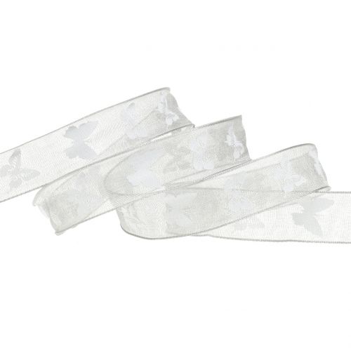 Floristik24 Organza ribbon butterfly gray 15mm 20