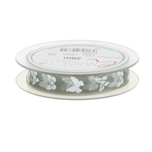 Floristik24 Organza ribbon butterfly gray 15mm 20