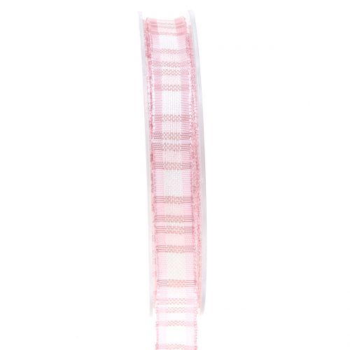 Floristik24 Gift ribbon for decoration check with wire edge Rosa 15mm L20m