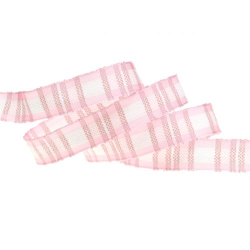 Product Gift ribbon for decoration check with wire edge Rosa 15mm L20m