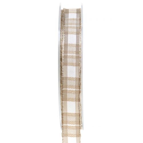 Floristik24 Deco ribbon checkered with wire edge Beige 15mm L20m