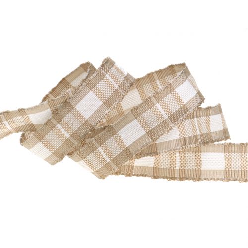 Product Deco ribbon checkered with wire edge Beige 15mm L20m