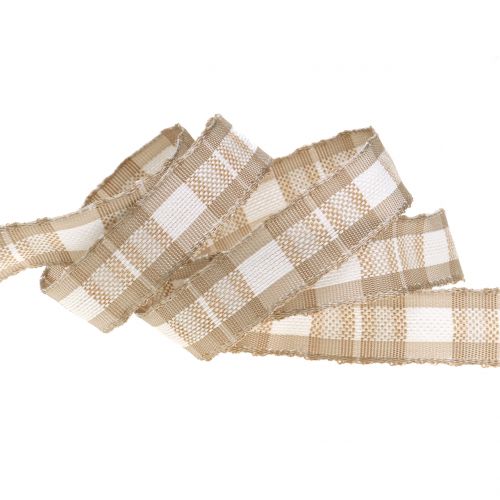 Floristik24 Deco ribbon checkered with wire edge Beige 15mm L20m