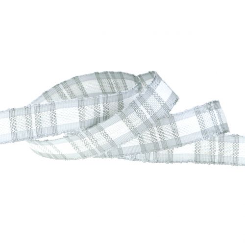 Floristik24 Deco tape check with wire edge gray 15mm L20m