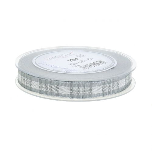 Floristik24 Deco tape check with wire edge gray 15mm L20m