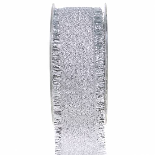 Floristik24 Deco ribbon silver with fringes 40mm 15m