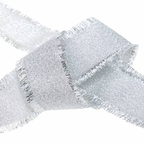 Product Deco ribbon silver with fringes 40mm 15m