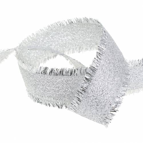 Product Deco ribbon silver with fringes 25mm 15m