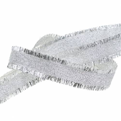 Product Deco ribbon silver with fringes 15mm 15m