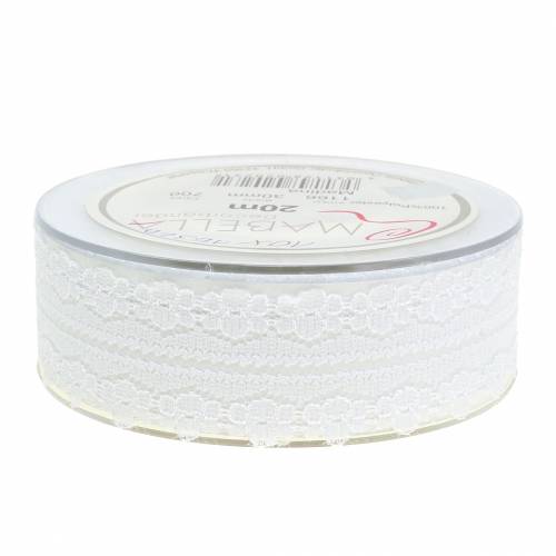 Floristik24 Lace ribbon decoration ribbon white 20m 3cm