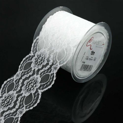 Floristik24 Floral lace ribbon, table runner, wedding decoration, jewelry ribbon white 70mm 15m