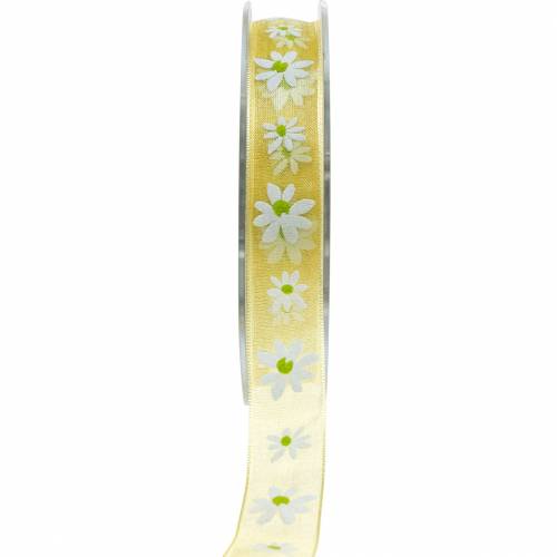 Floristik24 Organza ribbon yellow flowers 15mm fabric ribbon decorative ribbon summer decoration 20m
