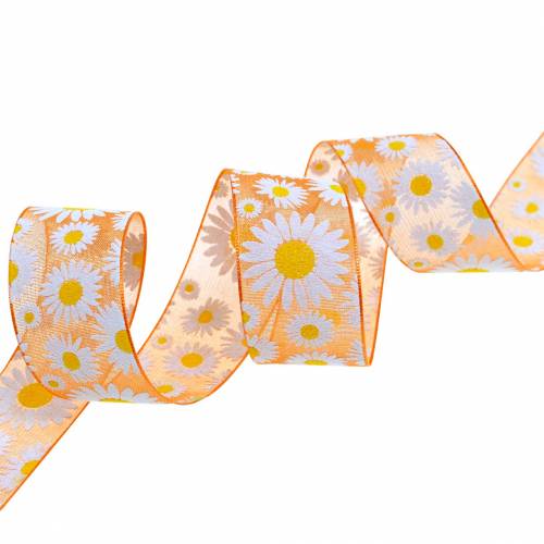Floristik24 Organza ribbon orange with flowers 25mm decorative ribbon decorative ribbon 20m