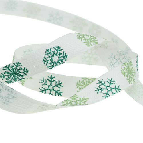 Product Decorative ribbon with snowflakes white, green 15mm 15m