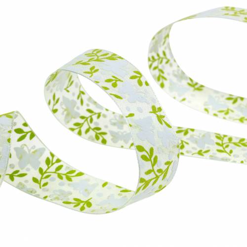 Product Deco ribbon with butterflies 25mm green organza ribbon gift ribbon 20m
