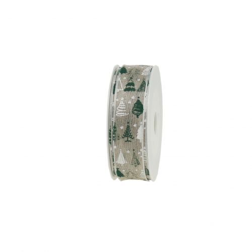 Floristik24 Christmas ribbon Christmas tree green, natural 25mm 15m