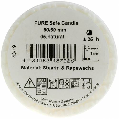 Product PURE Nature Safe Candle Pillar Candle Stearin, Rapeseed Wax 90/60mm White 1 pc