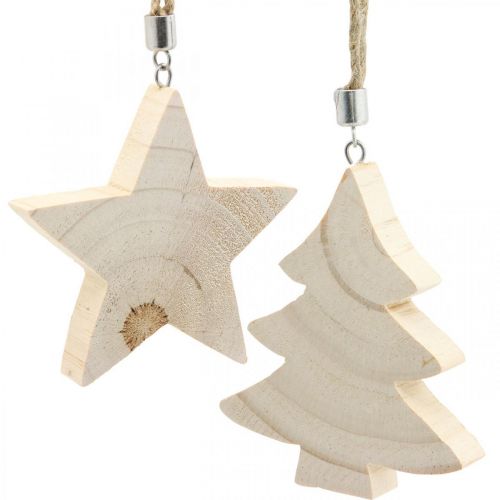 Floristik24 Decorative pendant star / heart / Christmas tree, wood decoration, Advent H9.5 / 8 / 10cm 6pcs