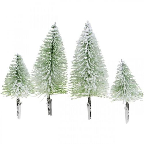 Floristik24 Christmas decoration Christmas tree snowed clip green H13/19cm 4 pcs