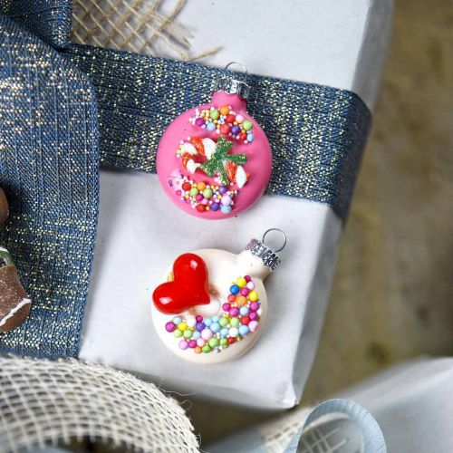 Floristik24 Tree pendant donuts, glass decoration, Christmas tree decoration mix H4.5cm real glass 6pcs