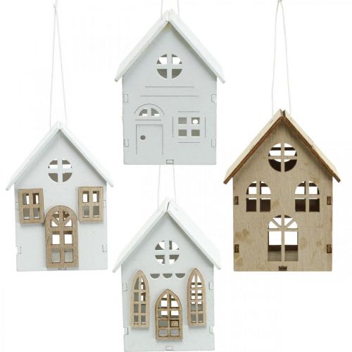 Christmas tree decorations, wooden house decoration H10cm 4pcs