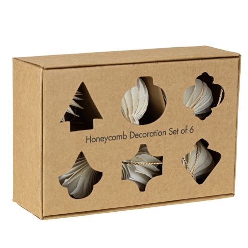 Product Paper Christmas tree ornaments, honeycomb paper, white and gold, 4cm, 6 pieces