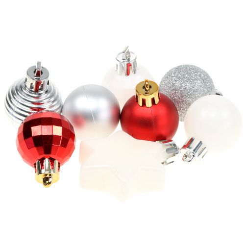 Product Tree decoration mix red, white, silver Ø3cm 33pcs