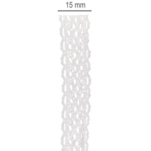 Cotton lace ribbon, fine decorative ribbon for crafting, 15mm wide, 10m long | Floristik24.co.uk
