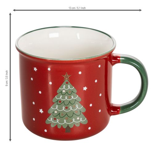 Red Ceramic Christmas Mug with Green Tree Design, 9cm | Floristik24.co.uk